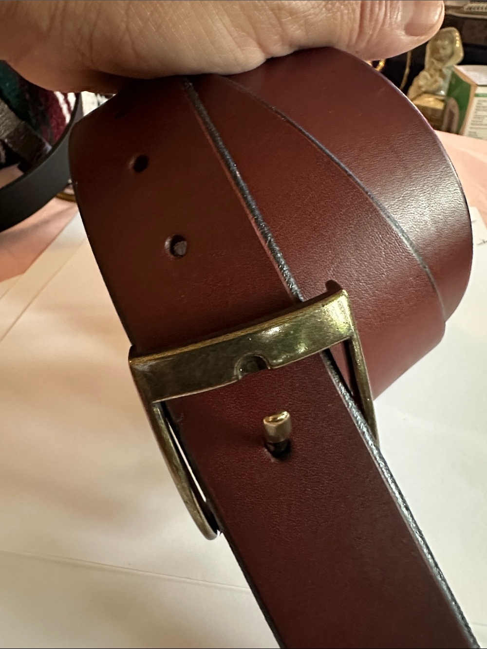 Men's Classic Brown Leather Belt with Brass Buckle